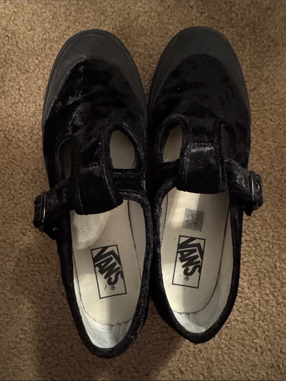 Vans Black Velvet Maryjane Strap Shoes